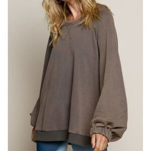 POL French Terry Criss Cross Back Pullover Sweatshirt Size Small Oversized Cozy